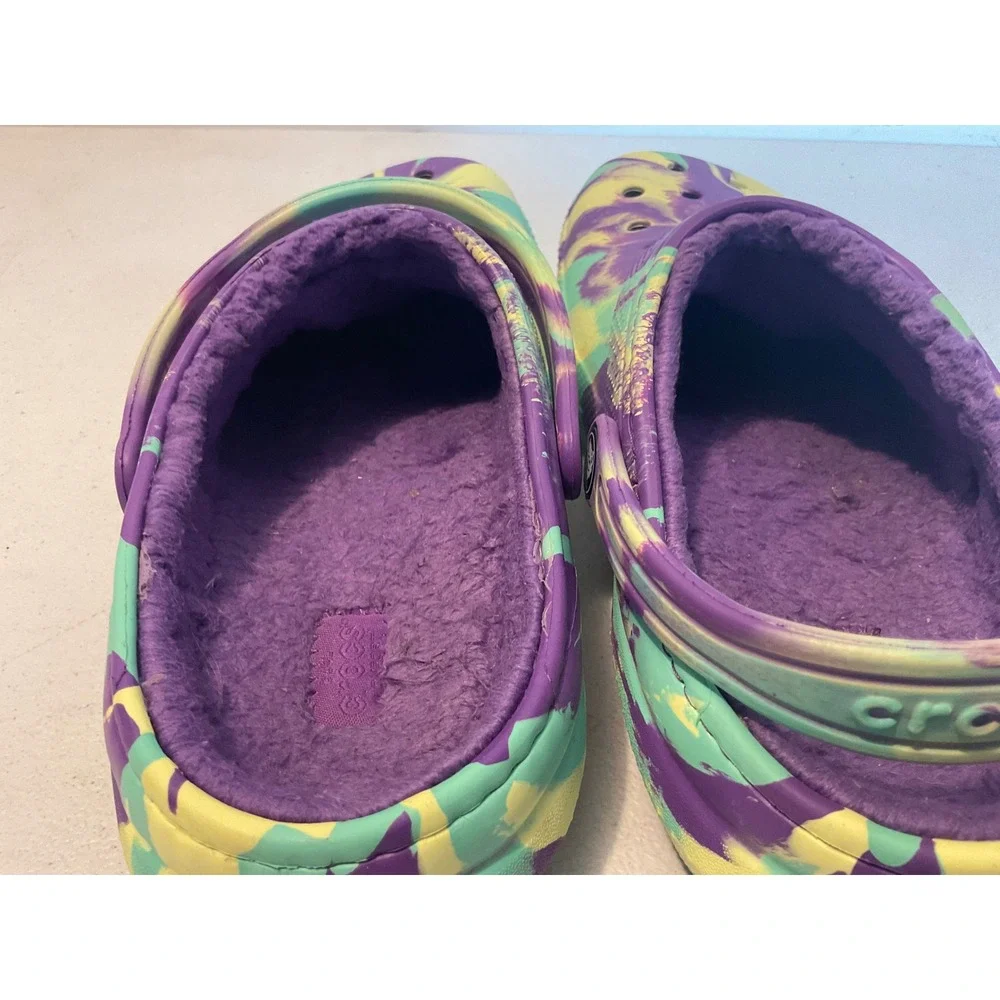 Crocs Classic Lined Clog Marble Tie Dye Purple Yellow Green Fleece Juniors J6